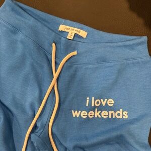 Peace Love World Blue Pants with Cream Drawstring